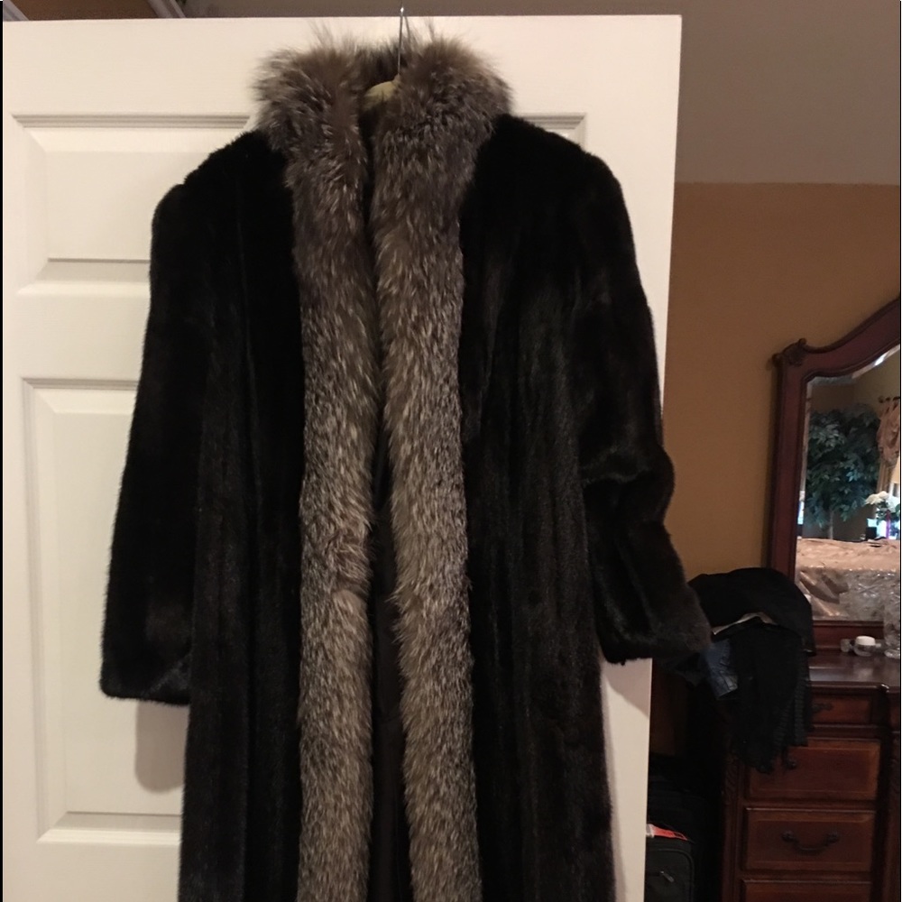 Antonovitch Full Length Mink Coat Fox trim o$3500